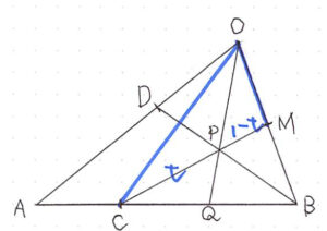 三角形OCMを用いてベクトルOPを表す